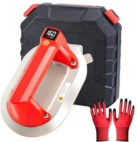 Ventosa Elettrica 160KG con Display LCD,Batteria Ricaricabile 1300mAh,Fino a 7 Ore di Autonomia, in Silicone,per Piastrelle, Vetro, Marmo-Sollevatore a Vuoto per Superfici Lisce