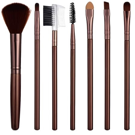 XYTAHDM 7 Pièces Pinceau Anti Cerne, Fond De Teint Fluide, Pinceaux Maquillage Marron pour Fond de Teint Poudre,Correcteur, Sourcils,Fard à Paupières,Contour,Eyeliner,Estompeur Yeux Brosse
