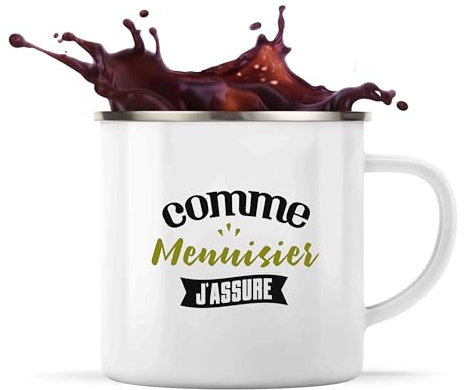 Tasse Métal Comme menuisier j’assure | Mug | Idée Tasse Personnalisable en Métal Cadeau Anniversaire Camping Fête Original Famille Travail Départ Collègue Retraite Noël.