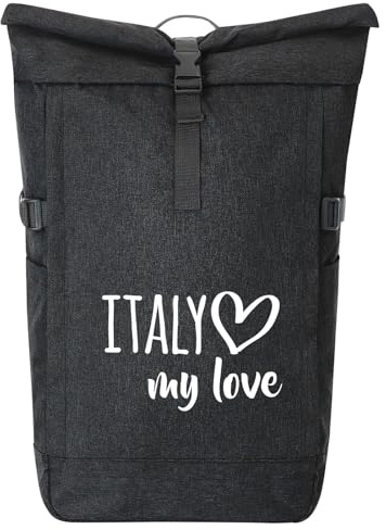 Huuraa Kurierrucksack Italy my love 30-44 Liter Black Melange Fairtrade Rolltop Rucksack Geschenkidee