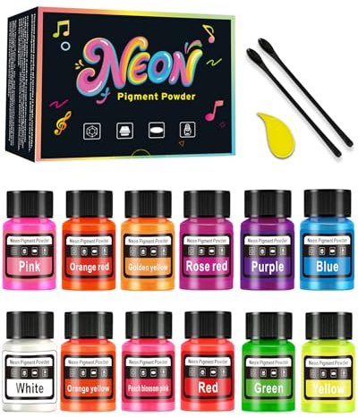 Luckymica Neon Mica Pulver – Leuchtstarkes fluoreszierendes Pigment für Epoxidharz, ungiftige Neonfarben für Nail Art, Malerei, Badebomben, Kerzen, Schmuck & DIY, 12 Farben à 20 ml