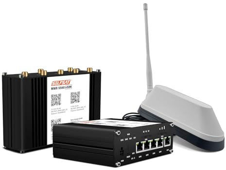 SELFSAT MWR 5560 eSIM 5G Cat 19 WLAN Router + Shark 5G Antenne weiß | Mobiles Internet fürs Wohnmobil: Set aus Highspeed 3,4 Gbps Router mit eSIM, Shark 5G Außenantenne & DAB+ Radioanschluss