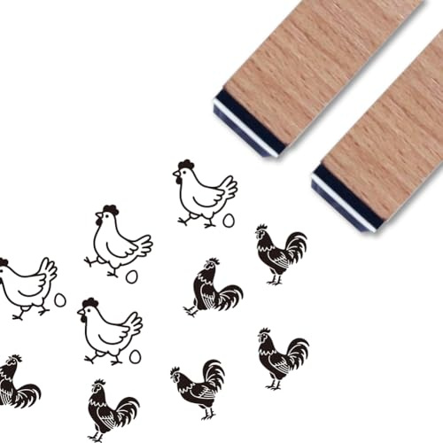 ANATTASOUL 2 Stück Huhn Holzstempel für DIY-Kreationen | 1.5×1.5×6cm Stempelset Personalisiert Stempel für Grußkarten, Geschenkanhänger, Scrapbooking und Bastelprojekte
