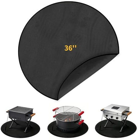 OUZHOU Fire Pit Mat 36 Inch Round, Fireproof Mat for Under Fire Pit, BBQ Grill Mat Heat Resistant Fibreglass Silicone Deck Protector, Waterproof Oil-Proof Fire Pit Pad for Patio Garden Grass Outdoor