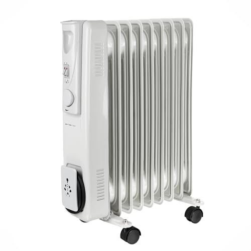 EMERIO Ölradiator | für Räume bis 20m² | 1500W | 9 Rippen | 3 Heizstufen (500/1000/1500W) | regalbarer Thermostat | Leichtlauf-Rollen | Kipp- und Überhitzungsschutz | Kabelaufwicklung | HO-128421