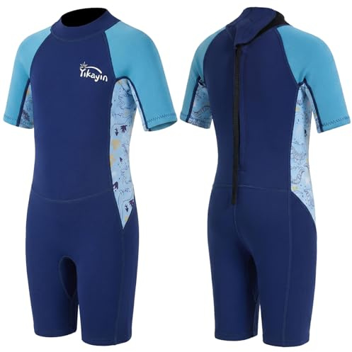 Yikayin Traje de neopreno corto para niños, de 2,5 mm, para niños y niñas, traje térmico UV con cremallera trasera para lecciones de natación, buceo, surfing y esnórquel