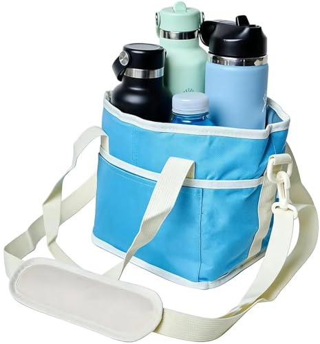 Familiengroße 4-Fach Trinkbeutel mit isolierter Flaschenhülle, mit Tragegurt und Griff, wiederverwendbare Wasserflaschenhalterung mit abnehmbarem Trennwand for Reisen, Sport und Familienausflüge