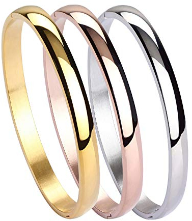 MILAKOO 3 Stück Edelstahl Armband für Frauen Mädchen Hochglanz Armband Gerillte Manschette Armreif 6mm