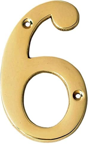 eSplanade Targhetta numerica adesiva in ottone da 10,2 cm, numero civico per casa, hotel, numero da 0 a 9 (6 (sei)