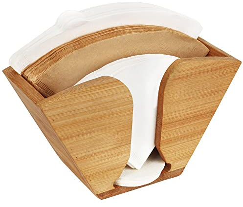 Unibene Bamboo Coffee Filter Holder, Coffee Paper Storage Container Dispenser Rack Shelf for Aeropress, Chemex, Hario V60 and Melitta Cone Filters