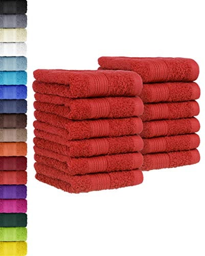 BaSaTex - 12er Pack Handtuch Set für Gäste - Seiftücher mit Aufhängeschlaufe aus weicher Baumwolle in 30x50 cm - Gästetücher für die Gesichtsreinigung Öko-Tex Standard 100 Zertifiziert - Rot