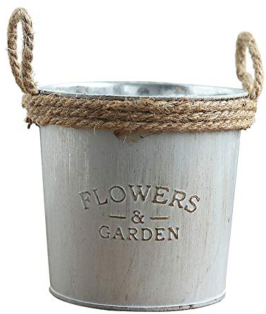 Sobotoo Vintage Metal Tin Flower Bucket Plants Herb Vases Pot Container Watering Can Planter Gardening Bucket Home Garden Decoration (C)