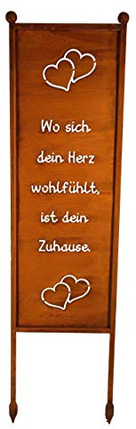 Bornhöft Schild/Spruchtafel Gartenschild Edelrost Rost zum Einstecken rostige Gartendeko (Wo Sich Dein Herz wohlfühlt ist Dein Zuhause)