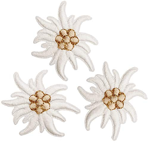 alles-meine.de GmbH 3 Stück Bügelbilder/Applikation/Aufbügler - Alpen - Edelweiß - Blume - 3,8 cm * 3,5 cm - Aufnäher/gewebte Flicken - zum Aufbügeln Aufkleben Aufnähen -..