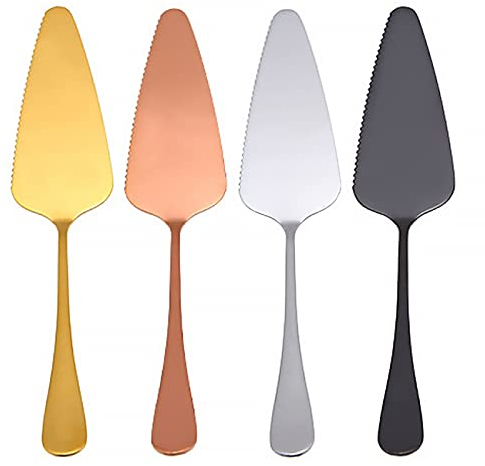 Mousyee Pala para Tartas, 4 Piezas Pala Tarta Servir Servidor de Pastel de Acero Inoxidable de 4 Colores con Borde Dentado Fino Servidor de Pizza en Forma de Triángulo para Fiesta de Cocina en Casa