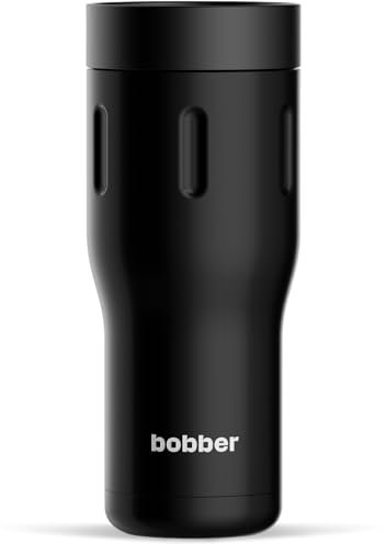 Bobber - Taza de café portátil de acero inoxidable aislada al vacío de 16 oz con tapa bloqueada 100% a prueba de fugas (café negro)