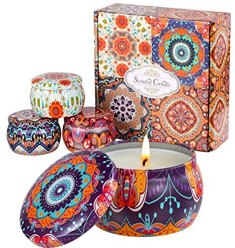 Scented Candles Set Gift for Her 4 Pack Rose Vanilla Orange Lemon 100% Soy Wax with 8% Strongly Fragrance Essential Oils 4.4 oz for Stress Relief or Christmas Birthday Mother's Day