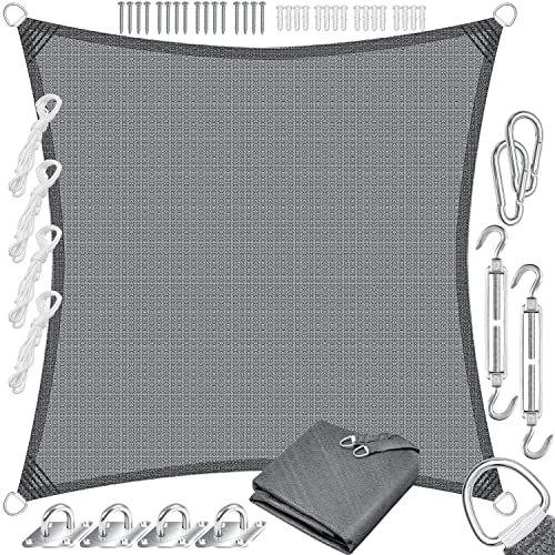 KESSER® Sonnensegel Sonnenschutz Windschutz | HDPE Gewebe | wasserabweisend & windabweisend | Quadrat 3.6x3.6m | 5-Fach quer vernäht robust & stabil Schattenspender Garten Balkon Terrasse Grau