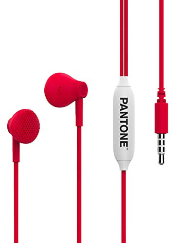 Pantone Celly, Auricolari a Filo Linea, Cuffie con Capsule a Goccia, Controllo da Remoto e Microfono Integrato, Lunghezza Cavo 1 m, Connettore Jack 3.5 mm, Red