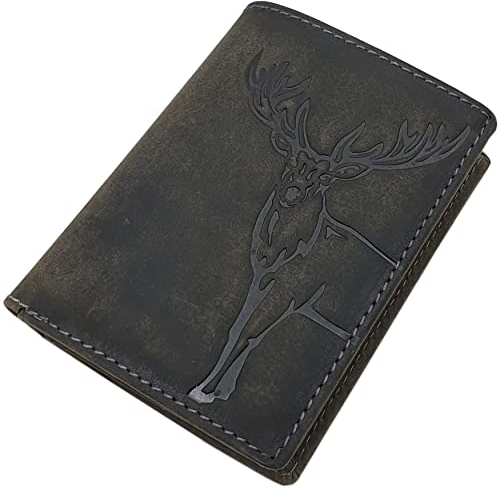 Portefeuille en Cuir véritable Buffle, Porte-Monnaie en Format Portrait avec Protection RFID et NFC (Modèle 1 / Portrait/Vintage Gris)