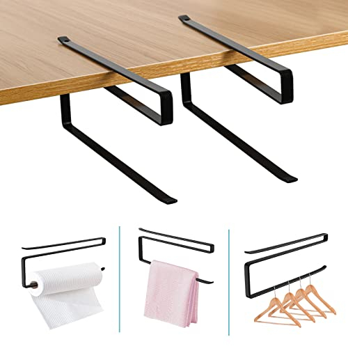 Küchenrollenhalter ohne Bohren 2 Stück, Stabiler Schwarz Küchenrollenhalter Schrank,Rollenhalter für Zewa Küchenrolle, Platzsparend und modern Papierrollenhalter