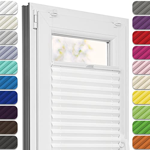 Estika Plissee ohne Bohren, Premium Klemmfix - 55cm Breite x 200cm Höhe - Weiß - Metal Plisseehalter ohne Bohren, Modern Sichtschutz für Fenster, Jalousien Fenster für innen