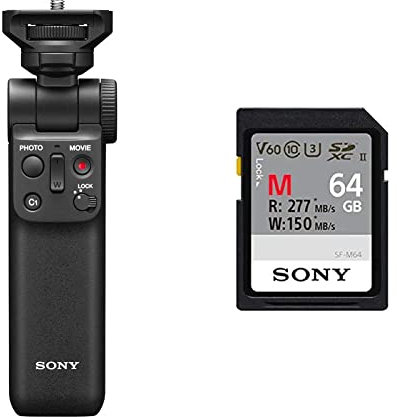 Sony GP-VPT2BT - Estabilizador para cámaras (Agarre con Mando a Distancia Bluetooth, función de inclinación y trípode) + Sony SF64M - Tarjeta de Memoria SD de 64 GB, Color Negro