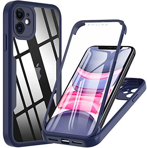 Hensinple Coque pour iPhone 11, iPhone 11 Coque avec Protection D'écran, 360 Degrés integrale Antichoc Anti-Rayures Bumper écran Protection Etui Housse pour iPhone 11 - Bleu