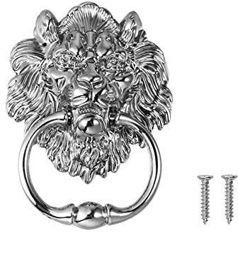 Löwenkopf Klopfer mit Schrauben, Zinklegierung Löwenkopf-Ringe Löwen-Möbelklopfergriff Möbelklopfer für Schrank, Schublade, Tür, Barhocker (Silber)