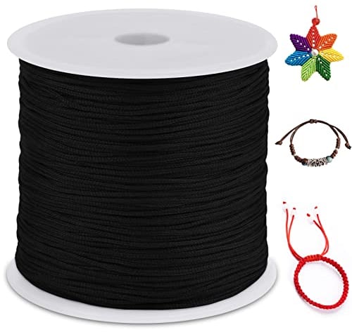 LEREATI Nylonschnur 0.8mm x 100m Nylonfaden Nylon Perlenschnur Satinkordel, Makramee Schnur Nylonschnur für Armbänder Perlen Auffädeln Halskette Schmuckherstellung DIY Handwerk (Schwarz)