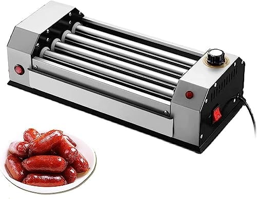 hot Dog Roller for Grill Commercial Small Grilled Sausage Barbecue Machine ,Automatic Temperature Control Hot Dog Machine, 6 Hot Dog Capacity Hot Dog Toaster,Red (Color : Schwarz, Size : Normal)