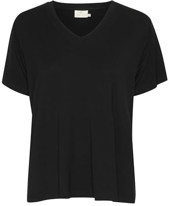 KAFFE T-Shirt KAfrida Damen T-Shirt Kurzarm V-Ausschnitt Basic Klassischer Casual Top XS, Black Deep