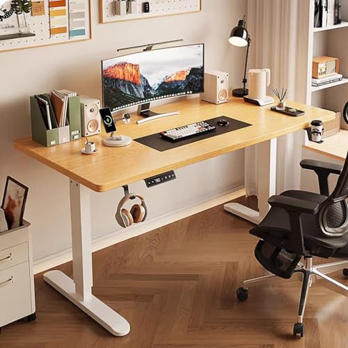 DETMOL Höhenverstellbarer Stehpult,elektrischer Stehpult,Sitz-Steh-Schreibtisch,Stehpult mit Kabelablage,140 x 60 cm,Schreibtisch für Heimbüro,mit Kopfhörerhaken und Getränkehalter/Memory Smart Pan