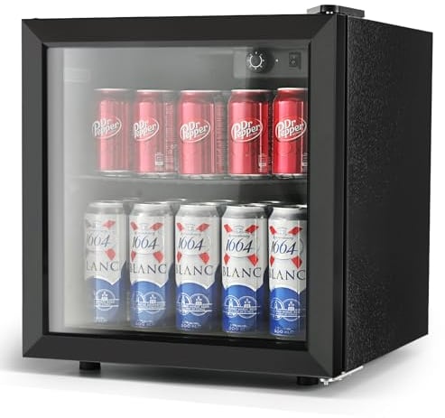 EUHOMY Beverage Refrigerator - 55 Can Drinks Fridge with Glass Door, Wine Bottle Cooler - Mini Fridge with LED Lights, Removable Shelves for Home, Office, Dorm, Bar, Bedroom