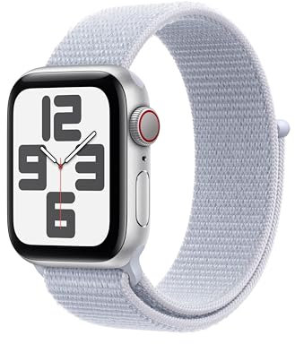 Apple Watch SE (2. Generation) GPS + Cellular 40 mm Smartwatch mit Aluminiumgehäuse in Silber und Sport Loop in Blaue Wolke (One Size). Fitness und Schlaftracker, Unfallerkennung, CO₂ neutral