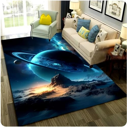 JEBGOEHS 3D Universe Space Planet Teppich Outer Space Galaxy Starry Sky Theme Teppiche für Kind Teen Schlafzimmer Fußmatte Teppich 160 * 200cm