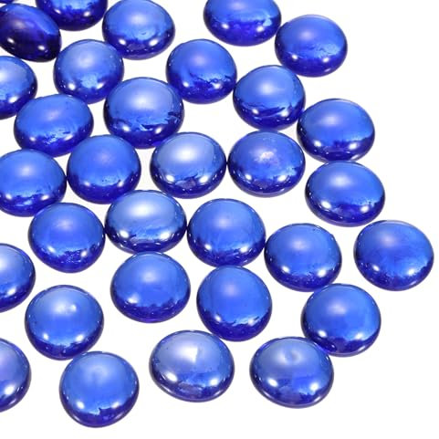 sourcing map Glass Beads,20pcs Flat Glass Gemstone Deep Blue 0.22lbs (0.47-0.55) Glass Marbles Pebbles for Vase Fillers Aquarium Decor DIY Craft