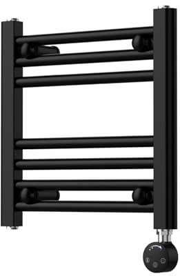 Companyblue 400 x 400mm Matt Black Electric Heated Towel Rail with Thermostatic Heating Element - Ultra-Compact Square Radiator - Pre-Filled Electric Towel Warmer