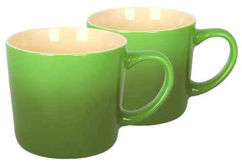Argon Tableware 330ml New Bone China Ombre Mugs - Green - 2X Colourful Glazed Fine Ceramic Stoneware Pottery Coffee Tea Cup Set | Microwave & Dishwasher Safe