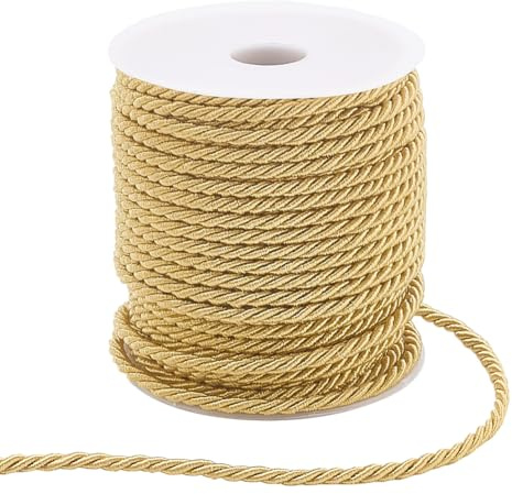 PH PandaHall Cordoncino intrecciato a 3 strati 30m Oro Cordoncino intrecciato, 3mm Spago decorativo Corde di seta Corda in viscosa Cordoncini d'onore per Natale Handfasting Decorazione casa Abbellire