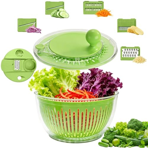 CHDEXU Essoreuse à salade, grand bol de lavage de légumes, séchoir à fruits et laitue avec trancheuse à 5 lames et passoire à jaune d'oeuf pour nettoyeur de salade