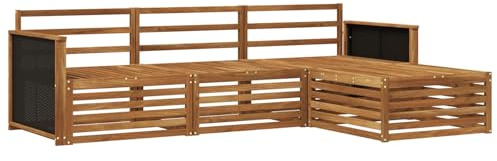 vidaXL Outdoor-Sofagarnitur 4 pcs Natur Massivholz Akazie, Garten Sofa, modernes Lounge Set, entspanntes Terrassenmöbel für chillige Stunden, bequem und stylisch