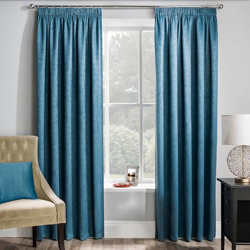 Enhanced Living Matrix Teal Blue Curtains for Living Room - 46x90 inch (117x229 cm) - Tape Top Noise Reducing Thermal Curtains for Bedroom - 2 x Curtain Panels