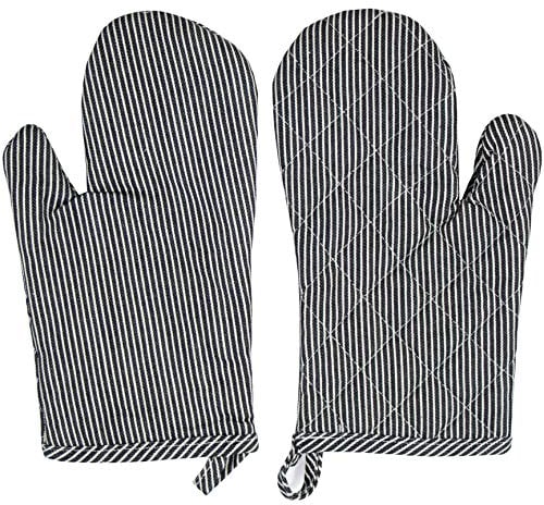 ZOLLNER 2er Set Ofenhandschuhe Baumwolle, hitzebeständig, schwarz/weiß, 18x30 cm
