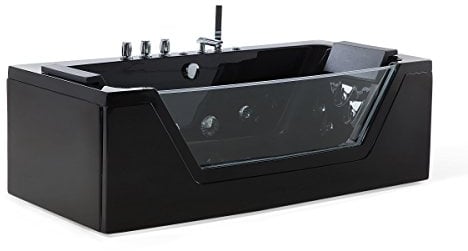 Whirlpool Badewanne Samurai SCHWARZ 174x79 cm mit 10 Massage Düsen LED Beleuchtung Licht freistehende Wanne mit 3 Schürzen Glas Hot Tub Spa indoor innen günstig