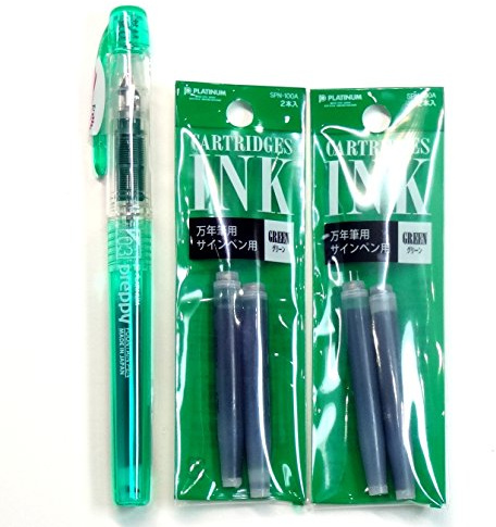 Platinum Fountain Pen, New Preppy, Fine Nib, Green (PSQ-300 #41) + Ink Cartridges SPN-100A#41 (Green) Set (Japan Import) [Komainu-Dou Original Package]