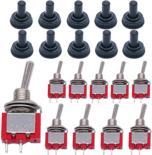 mxuteuk Mini interruttore a levetta da 10 pezzi SPST 2 posizioni 2 pin ON/OFF AC 125V 5A con cappuccio impermeabile MTS-101-MZ