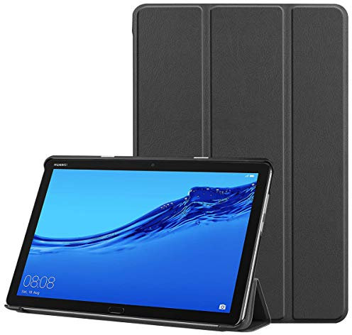 SATURCASE, Custodia Protettiva per Tablet Huawei MediaPad M5 Lite 10.1, in Pelle PU, Pieghevole, con Funzione di accensione e spegnimento Automatico, per Huawei MediaPad M5 Lite 10.1 Nero