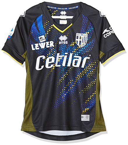 Errea MC Parma Fußball 3. MG Shop 19/20, Sport-T-Shirt für Kinder, Schwarz Gelb/Neonblau, XS