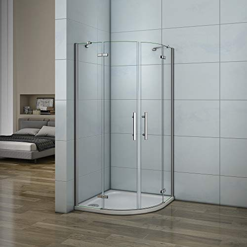 Aica box doccia semicircolare porta battente anticalcare vetro temperato trasparente 6mm (90x90x195 cm)